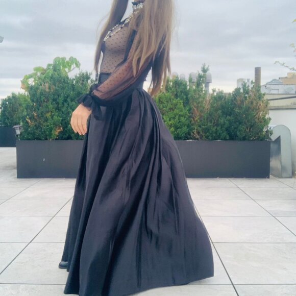 Anthro Full Satin Skater Drama Black Tie Dress Up Maxi Flare Skirt Pockets NWOT - Picture 15 of 16